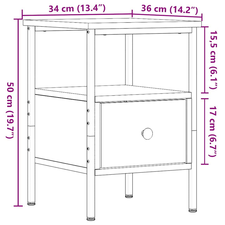 sengeborde 2 stk. 34x36x50 cm konstrueret træ gammelt trælook