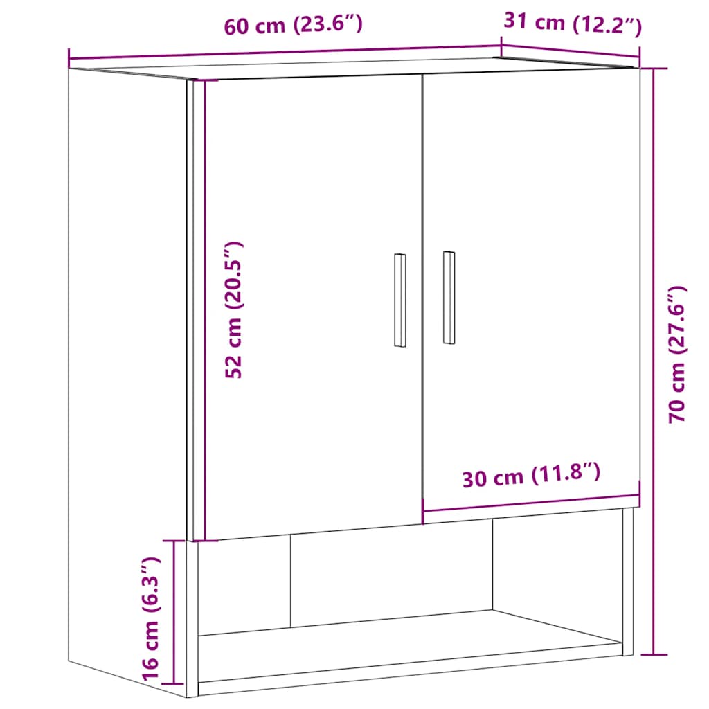 vægskab 60x31x70 cm konstrueret træ gammelt træ
