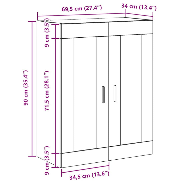 vægskab 69,5x34x90 cm konstrueret træ egetræsfarve