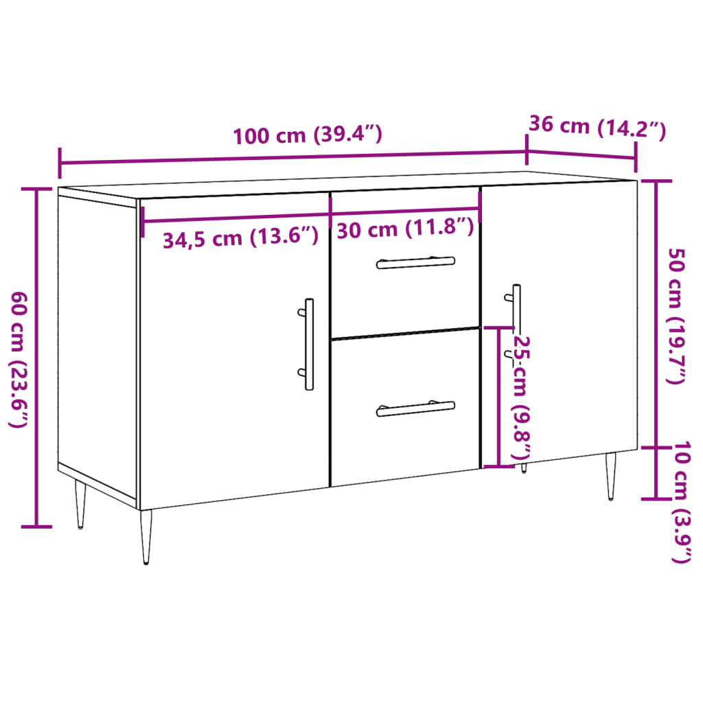 skænk 100x36x60 cm konstrueret træ gammelt træ-look