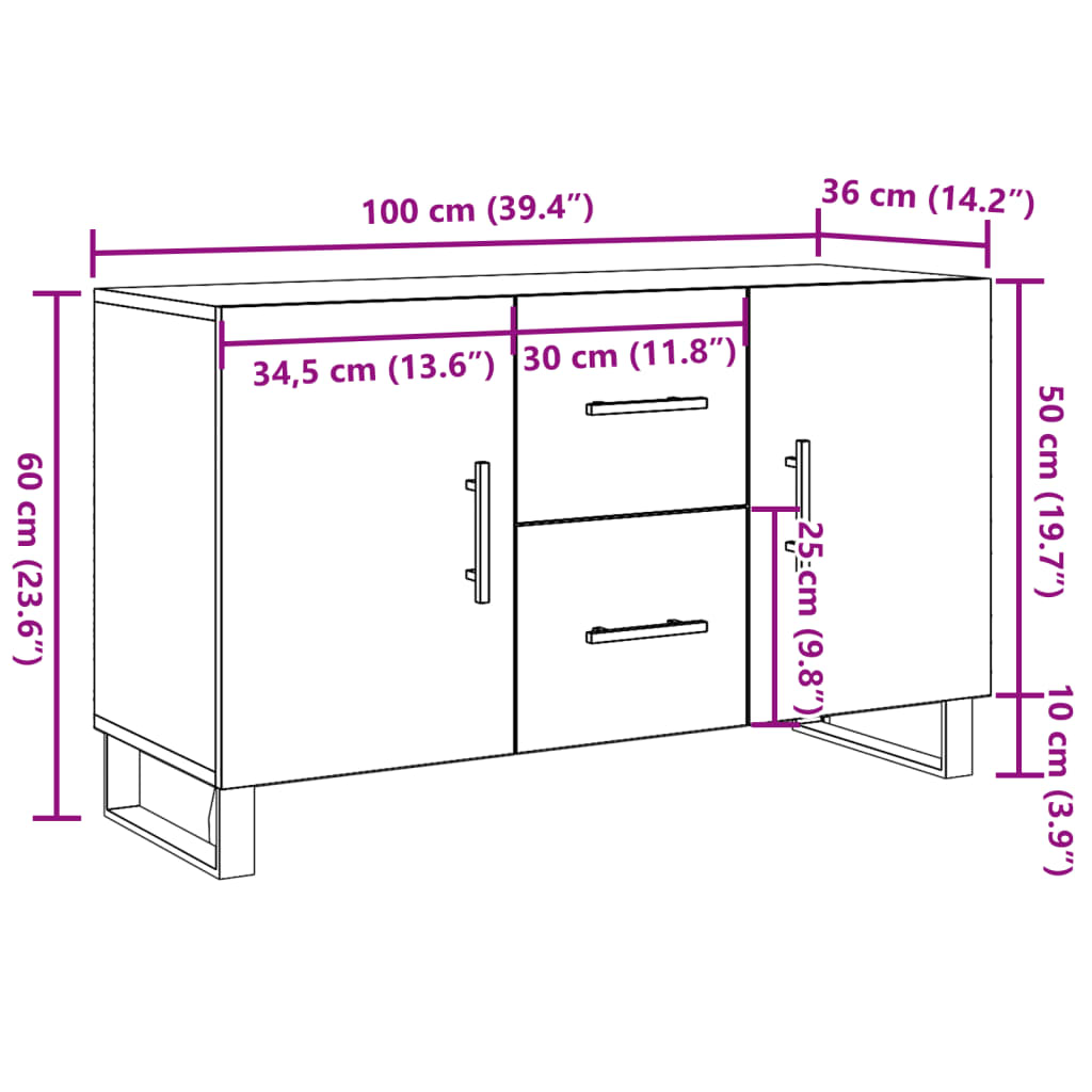 skænk 100x36x60 cm konstrueret træ gammelt træ-look