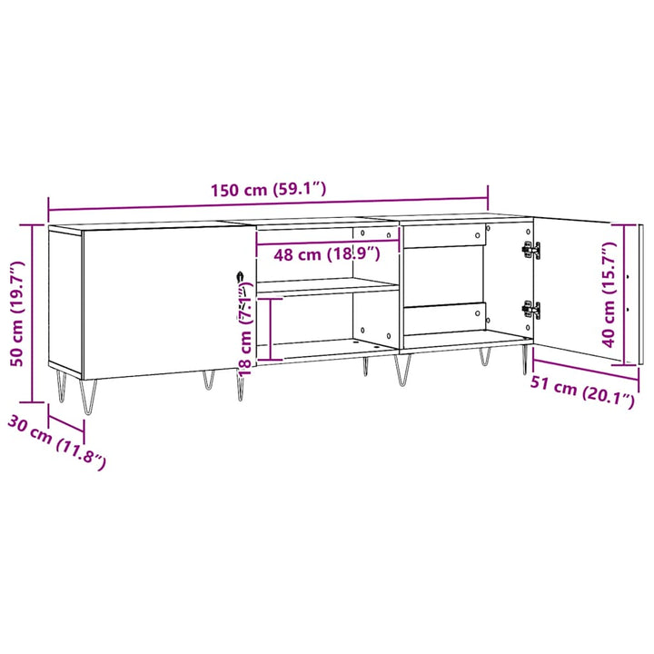 tv-bord 150x30x50 cm konstrueret træ kunsteg