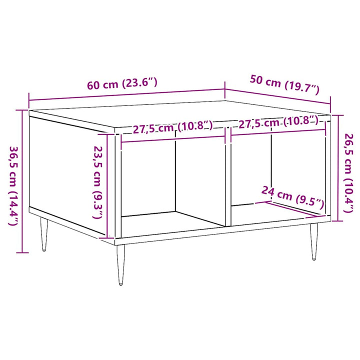 sofabord 60x50x36,5 cm konstrueret træ kunsteg