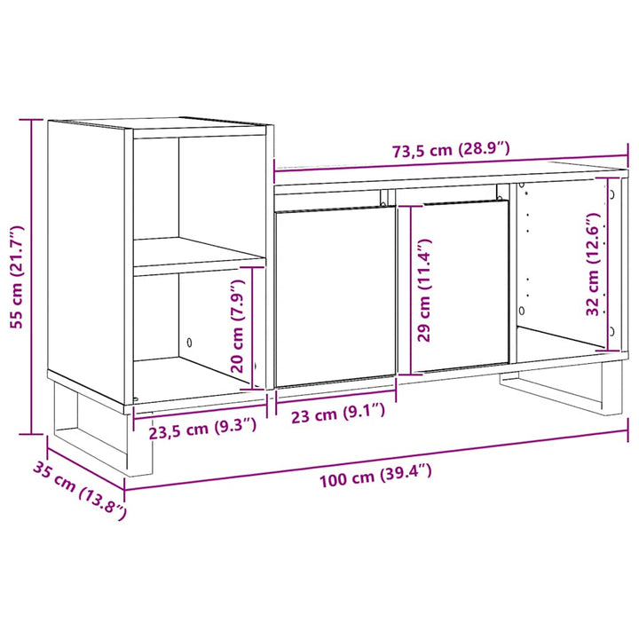 tv-bord 100x35x55 cm konstrueret træ kunsteg