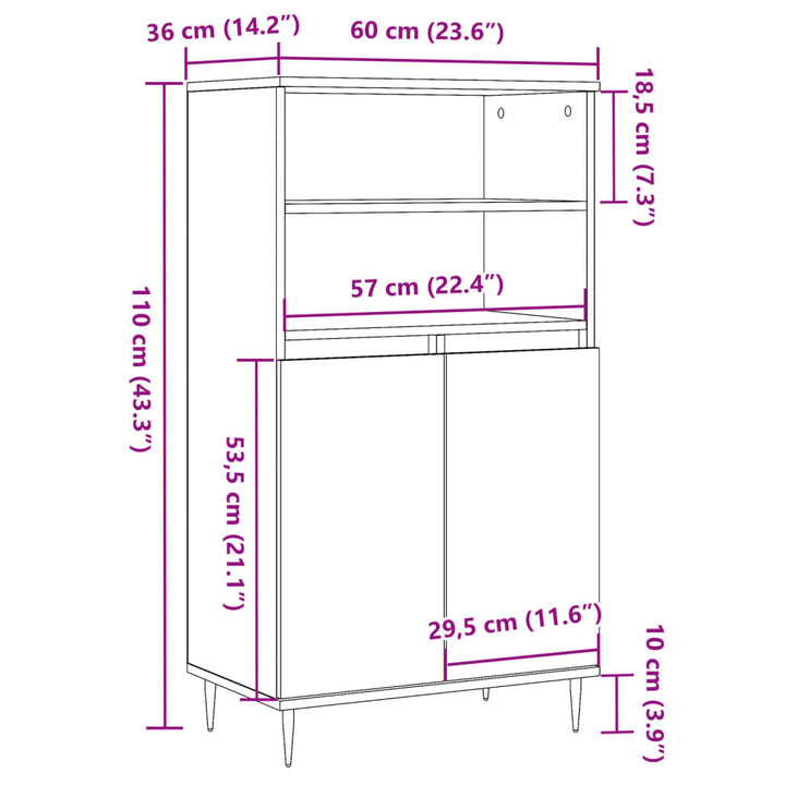 skab 60x36x110 cm konstrueret træ gammelt træ-look