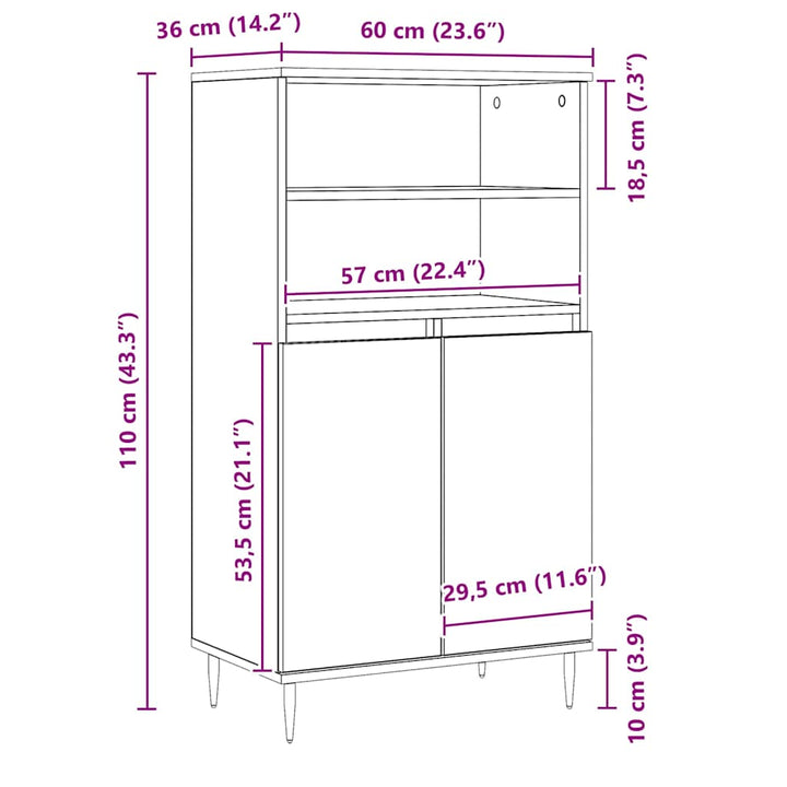 skab 60x36x110 cm konstrueret træ egetræsfarve