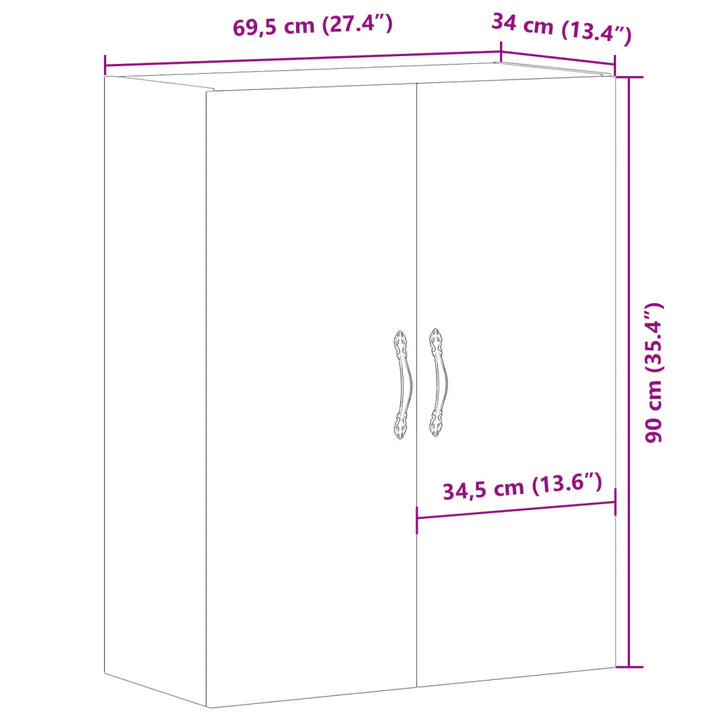 vægskab 69,5x34x90 cm konstrueret træ gammelt træ-look