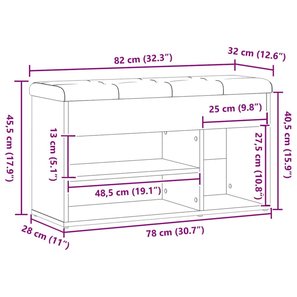 skobænk 82x32x45,5 cm konstrueret træ kunsteg