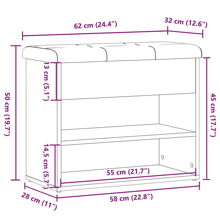 skobænk 62x32x50 cm konstrueret træ antikt træ