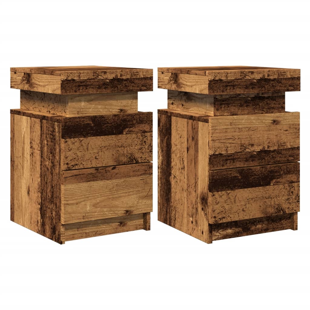 sengeborde 2stk. 35x39x55cm LED konstrueret træ gammelt trælook