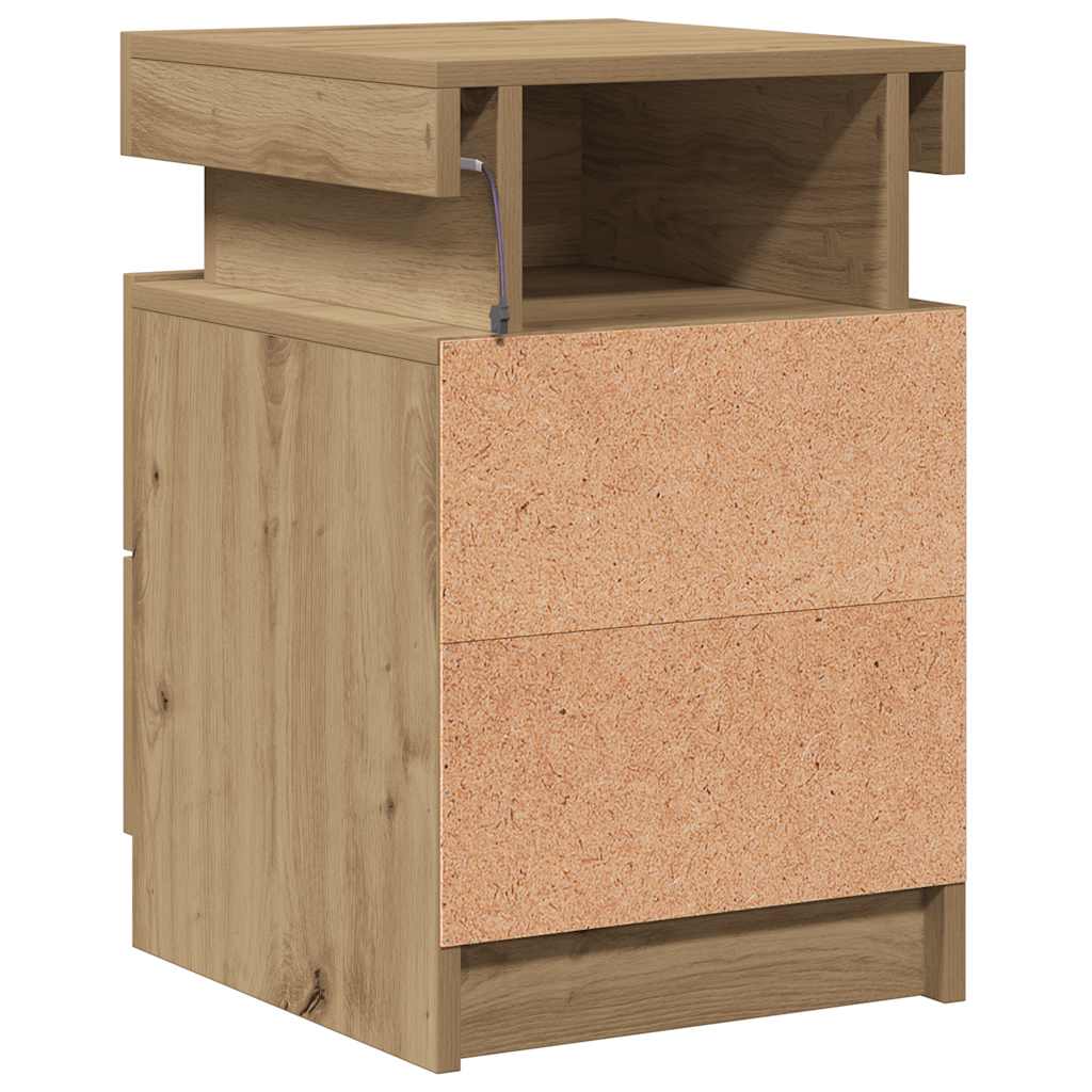 sengebord 35x39x55 cm LED-lys konstrueret træ kunsteg