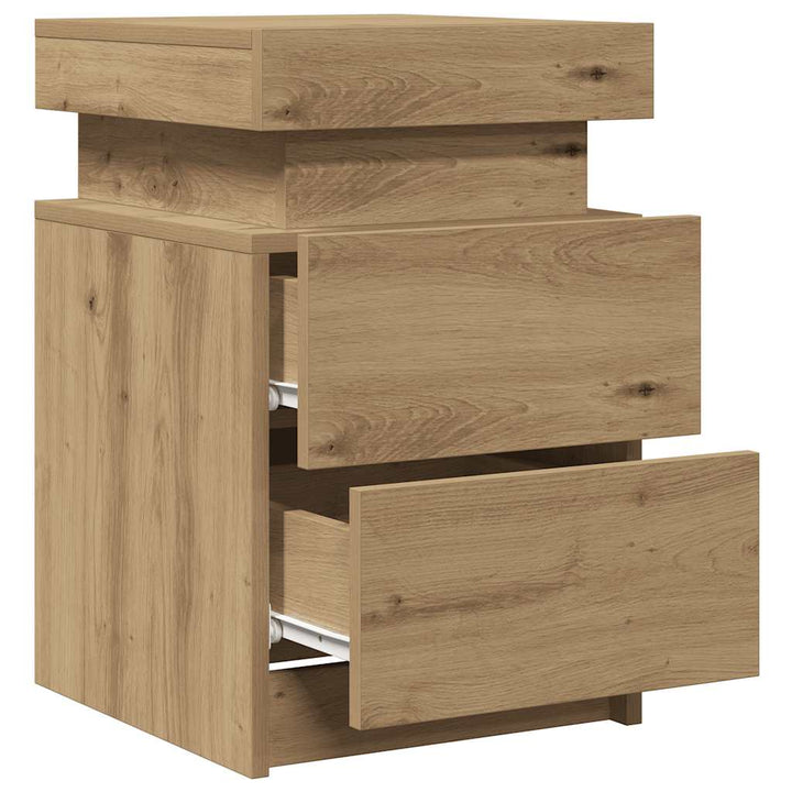 sengeborde 2 stk. 35x39x55 cm LED-lys konstrueret træ kunsteg