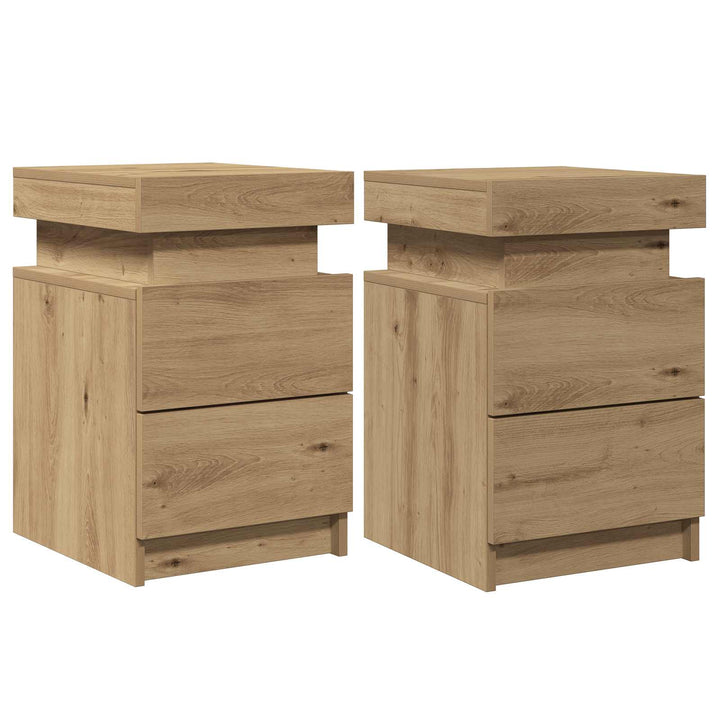 sengeborde 2 stk. 35x39x55 cm LED-lys konstrueret træ kunsteg