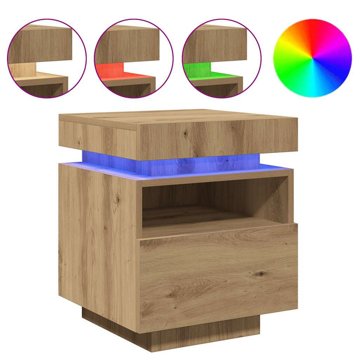 sengebord med LED-lys 40x39x48,5 cm kunsteg