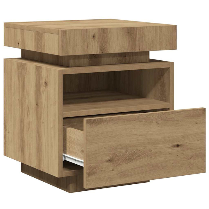 sengebord med LED-lys 40x39x48,5 cm kunsteg