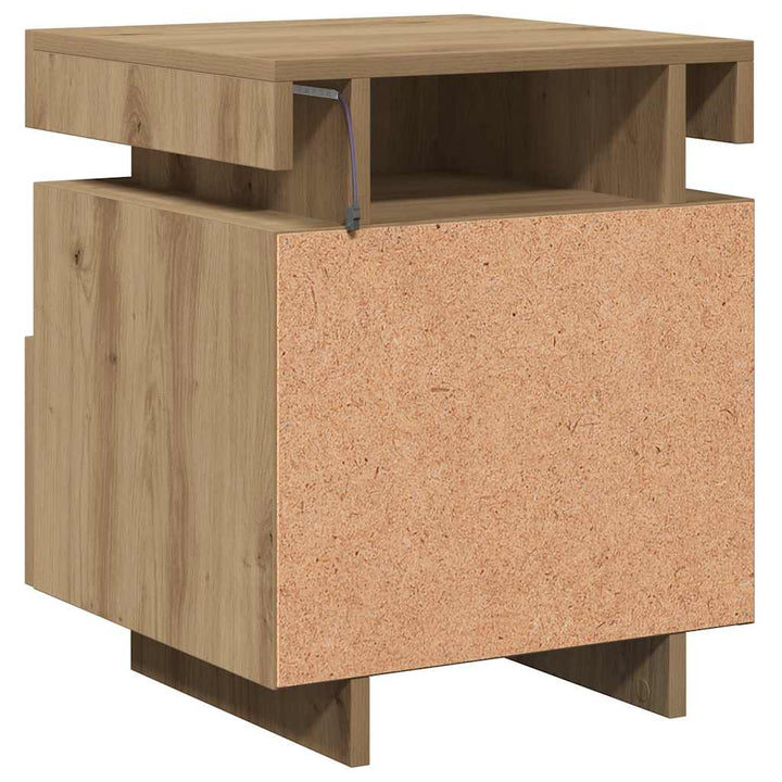 sengebord med LED-lys 40x39x48,5 cm kunsteg