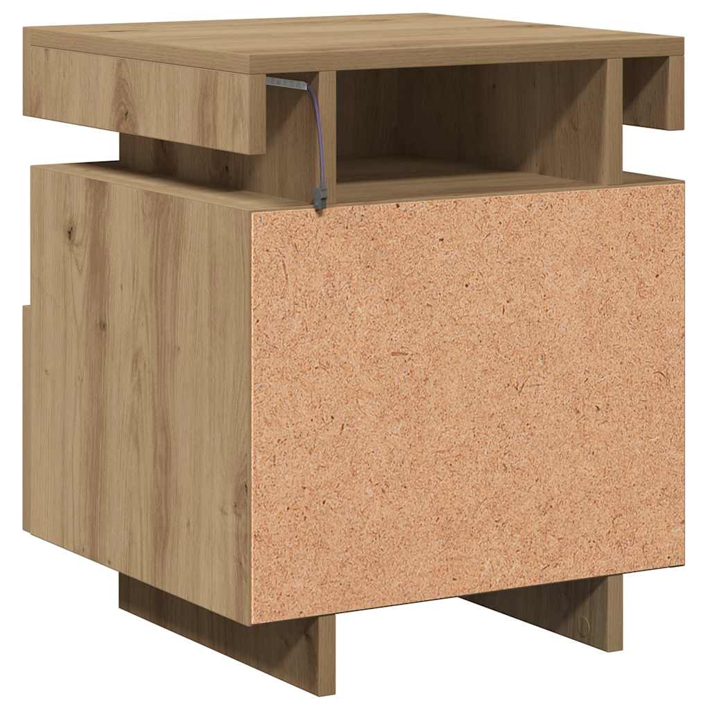 sengebord med LED-lys 40x39x48,5 cm kunsteg