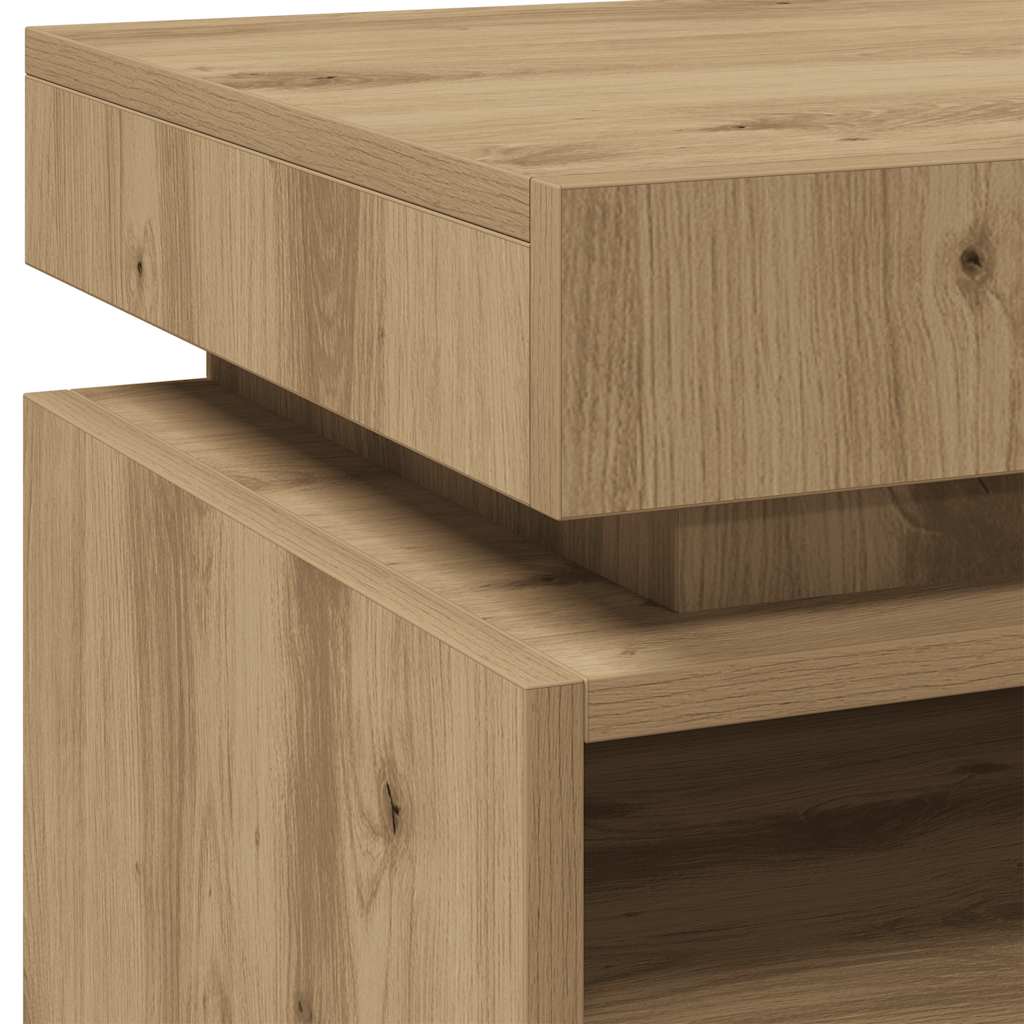 sengebord med LED-lys 40x39x48,5 cm kunsteg