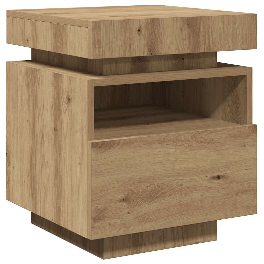 sengeborde 2 stk. med LED-lys 40x39x48,5 cm kunsteg