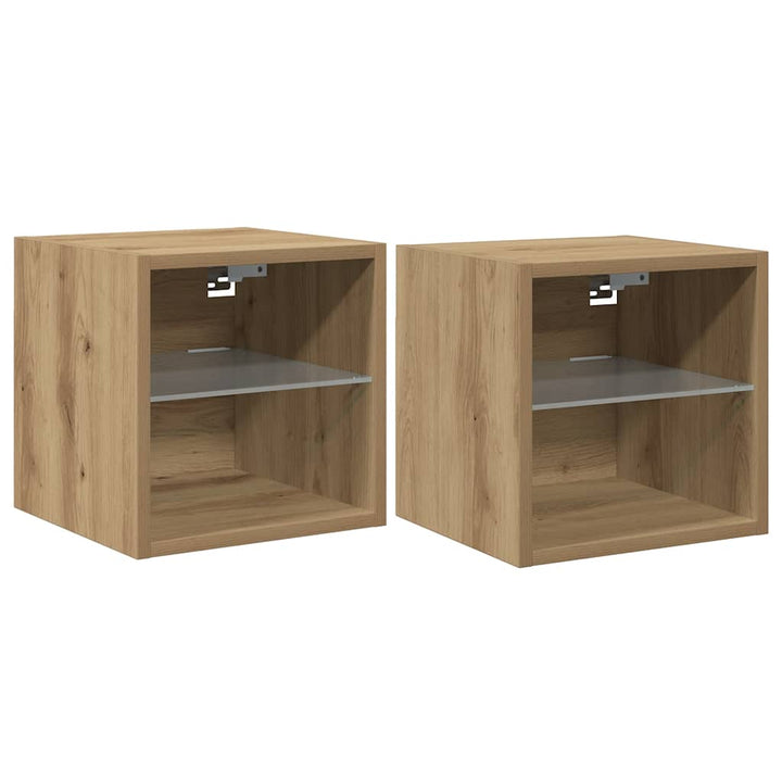 væghængte tv-borde 2 stk. med LED-lys 30x28,5x30 cm artisan eg