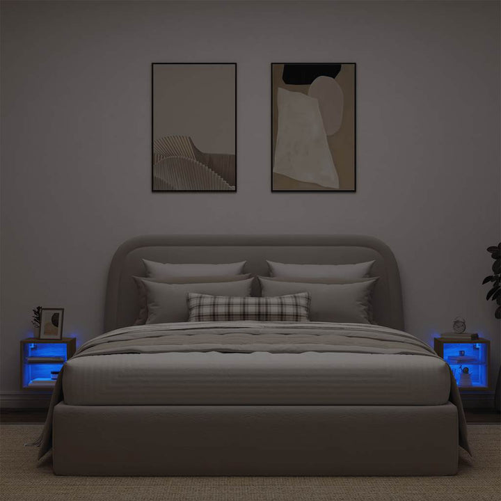 væghængte tv-borde 2 stk. med LED-lys 30x28,5x30 cm artisan eg