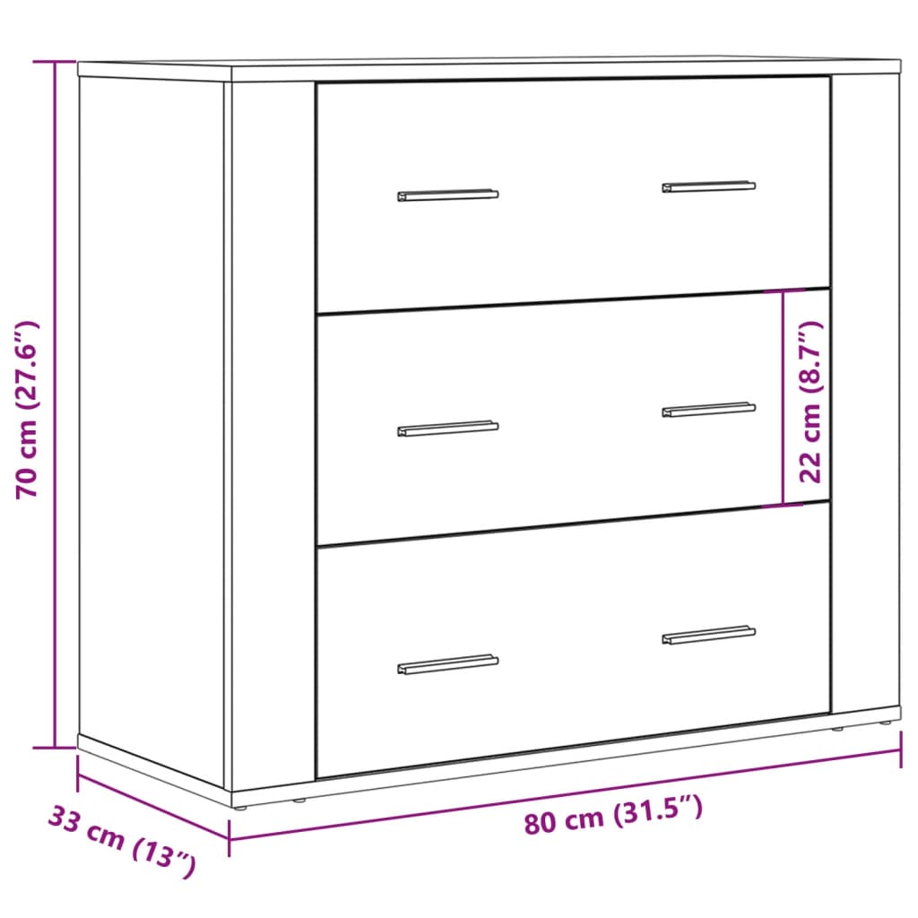 skænk 80x33x70 cm konstrueret træ gammelt træ-look