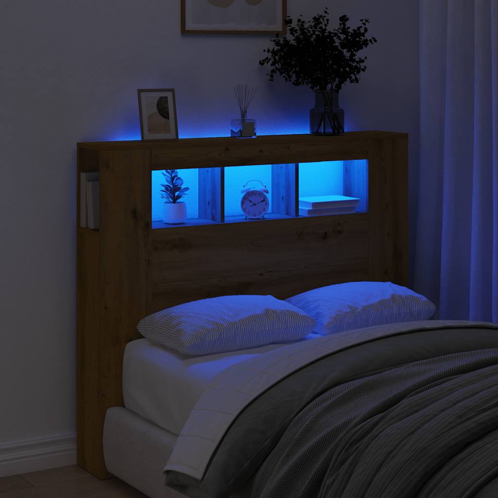 sengegavl m. LED-lys 120x18,5x103,5 cm konstrueret træ kunsteg