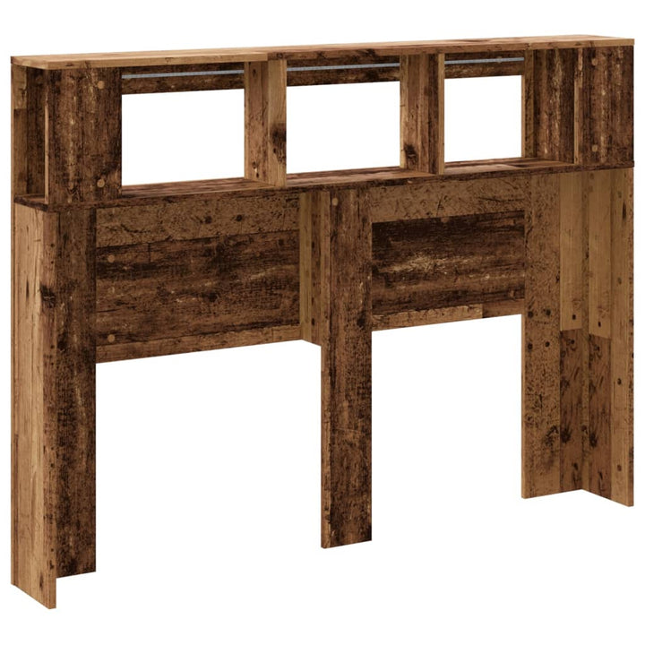 sengegavl med LED 140x18,5x103,5 cm konstrueret træ antikt træ