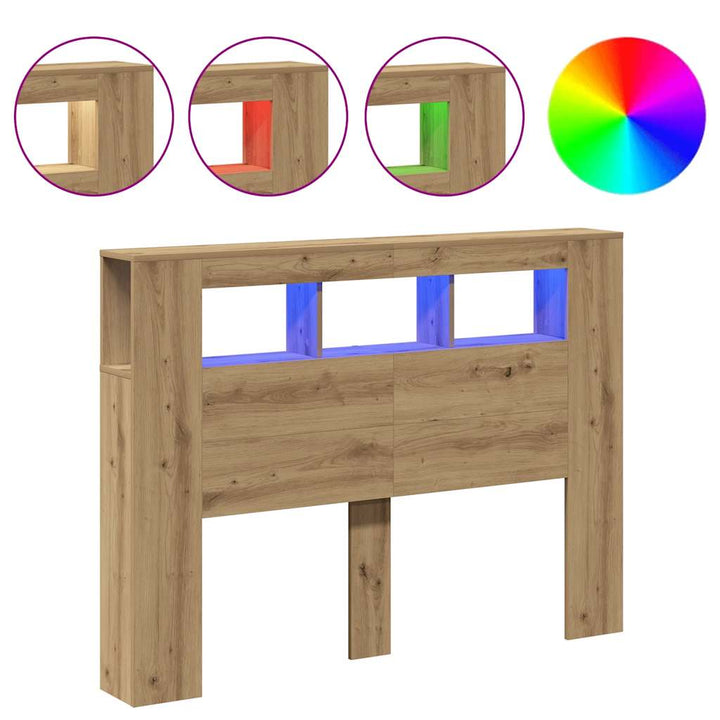 sengegavl m. LED-lys 140x18,5x103,5 cm konstrueret træ kunsteg