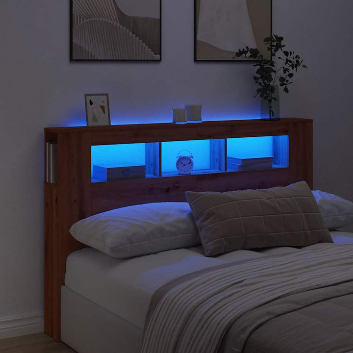 sengegavl m. LED-lys 160x18,5x103,5 cm konstrueret træ kunsteg