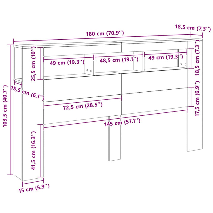 sengegavl m. LED-lys 180x18,5x103,5 cm konstrueret træ kunsteg
