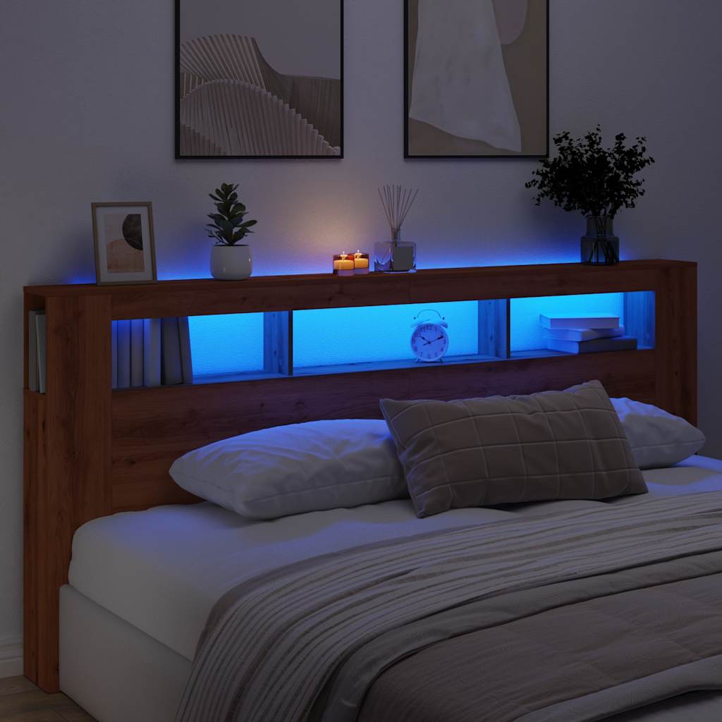 sengegavl m. LED-lys 220x18,5x103,5 cm konstrueret træ kunsteg