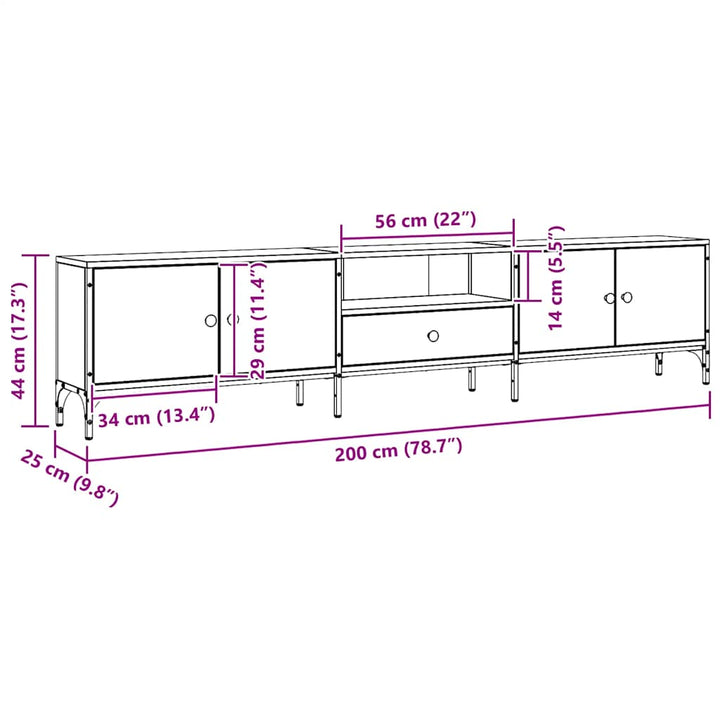 tv-bord med skuffe 200x25x44 cm konstrueret træ kunsteg