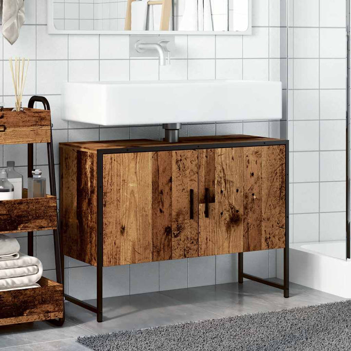 underskab til badeværelse 80x33x60cm konstrueret træ antikt træ