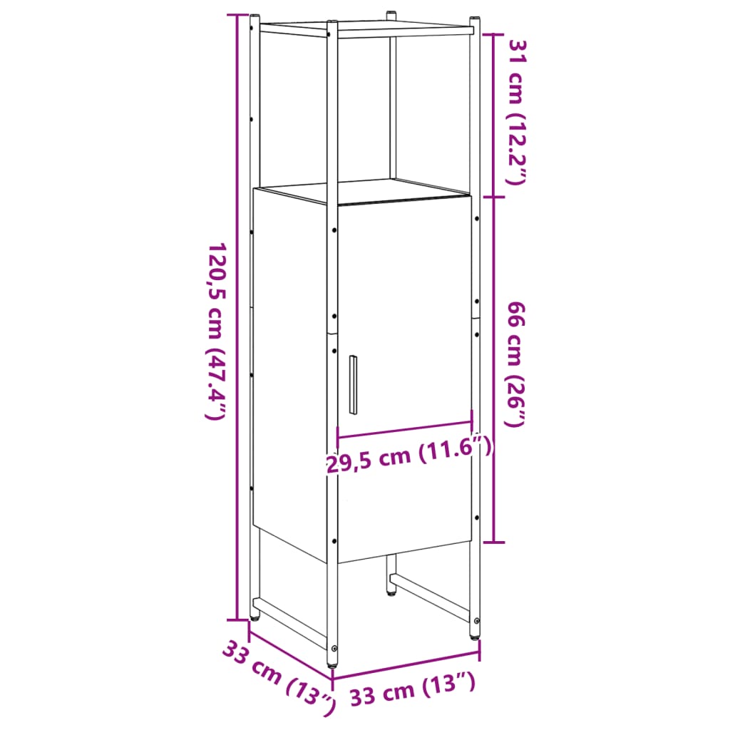 badeværelsesskab 33x33x120,5cm konstrueret træ gammelt trælook