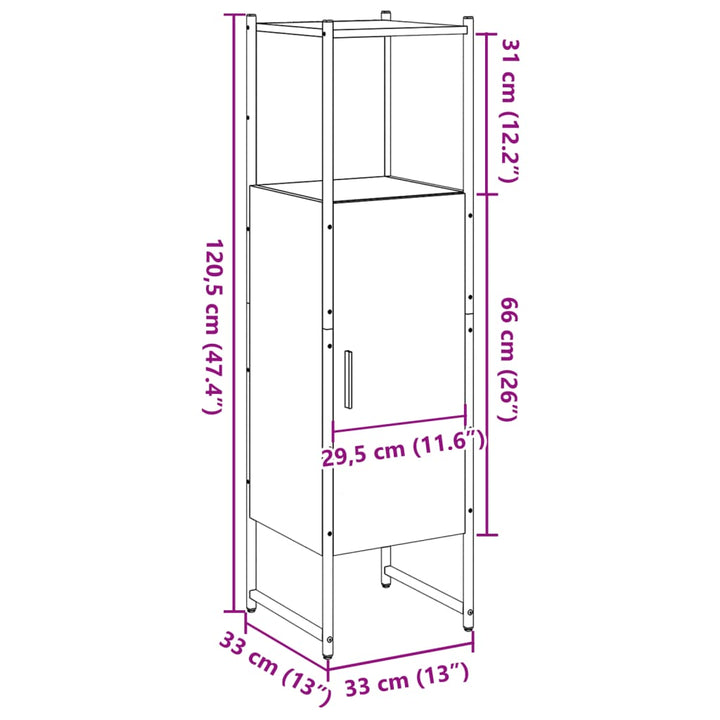 badeværelsesskab 33x33x120,5cm konstrueret træ gammelt trælook