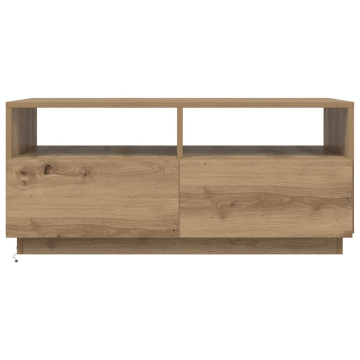 sofabord med LED-lys 90x49x40 cm egetræsfarvet