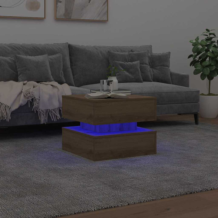 sofabord med LED-lys 50x50x40 cm egetræsfarve