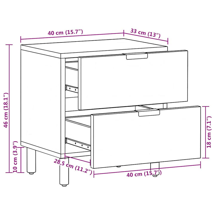 sengebord 40x33x46 cm massivt mangotræ sort