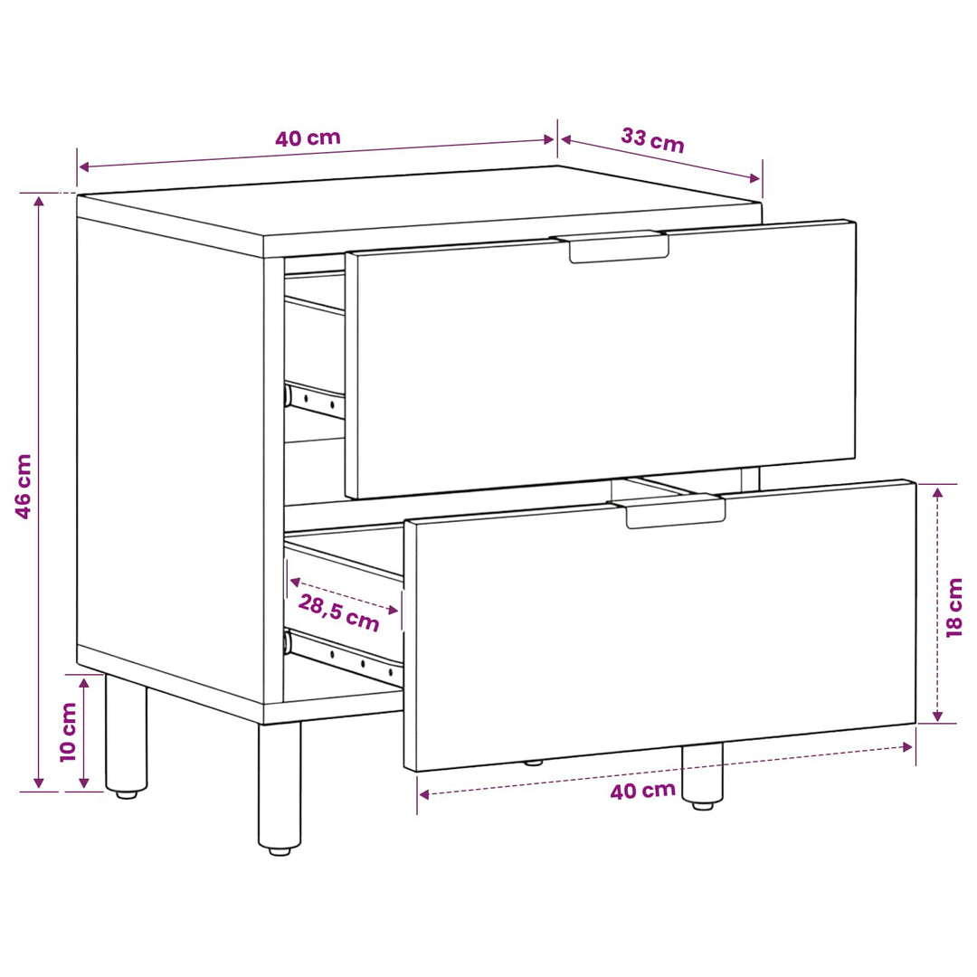 sengebord 40x33x46 cm massivt mangotræ sort