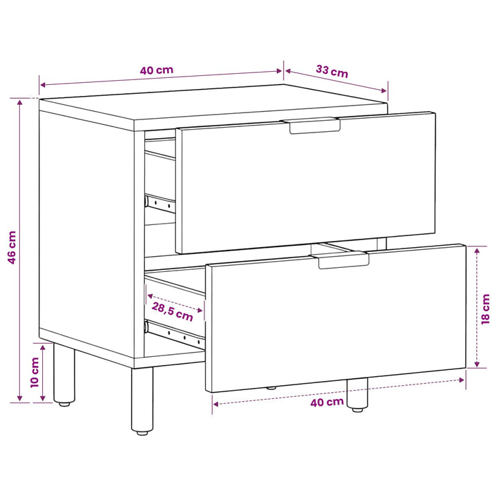 sengebord 40x33x46 cm massivt mangotræ sort