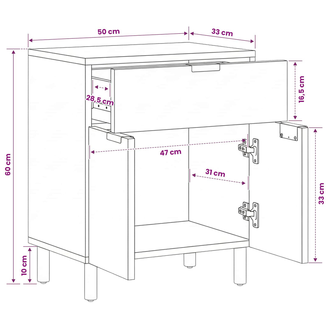 sengebord 50x33x60 cm konstrueret træ sort