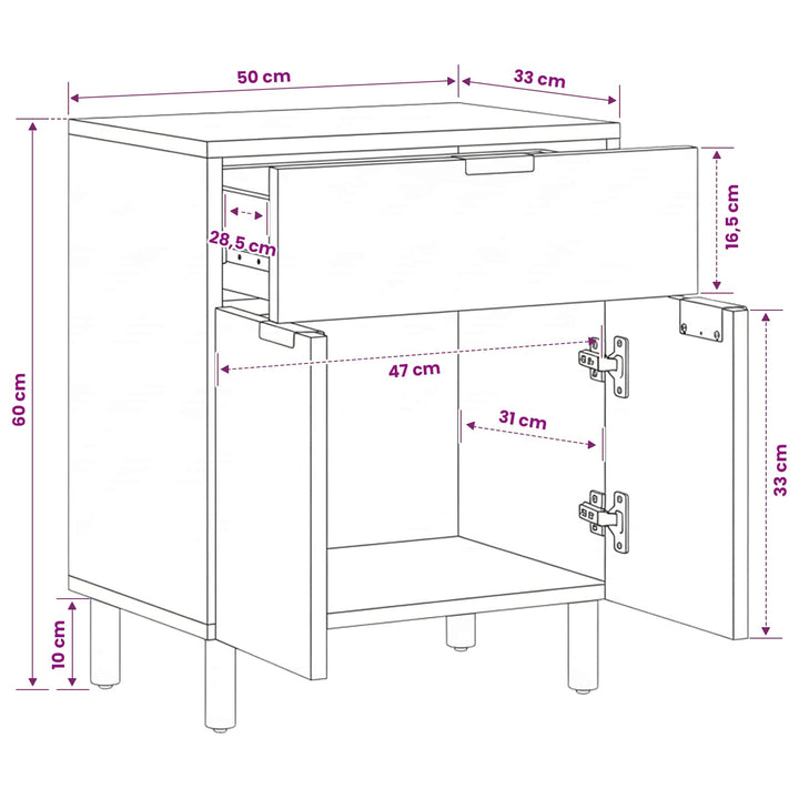 sengebord 50x33x60 cm konstrueret træ sort
