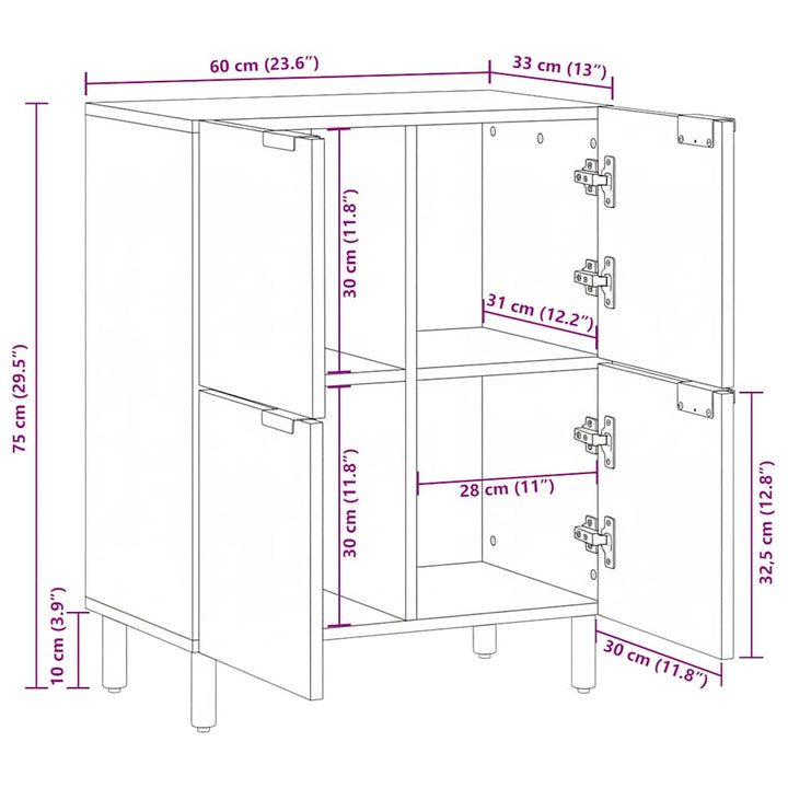 skab 60x33x75 cm konstrueret træ sort