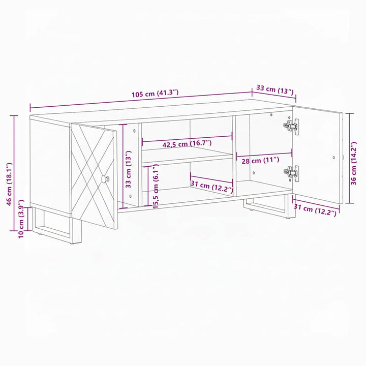 tv-bord 105x33x46 cm massivt mangotræ sort