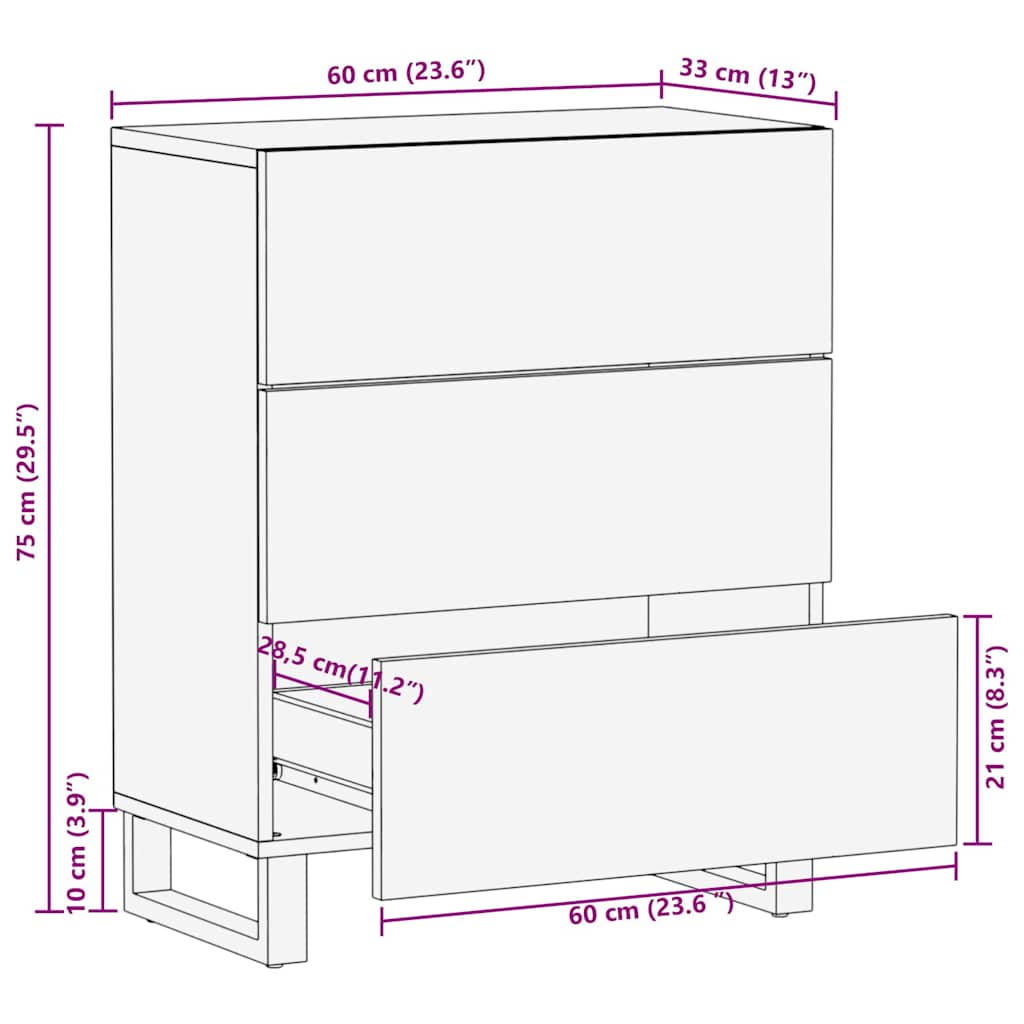 skænk 60x33x75 cm massivt mangotræ sort