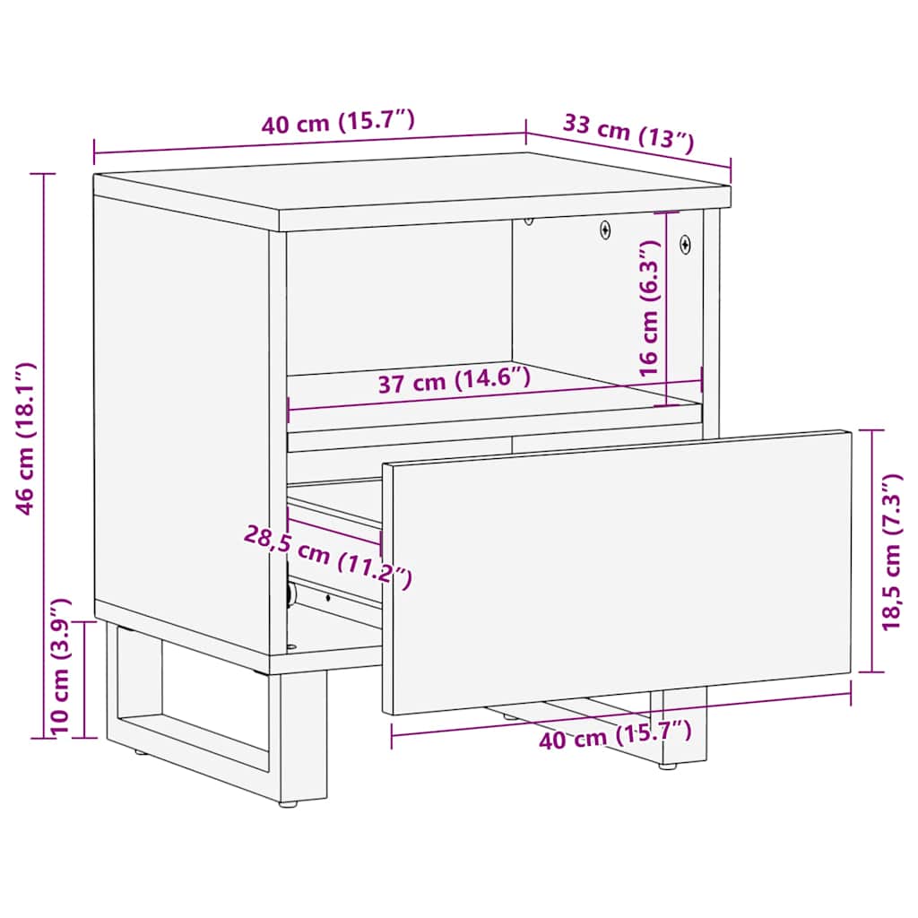 sengebord 40x33x46 cm massivt mangotræ sort