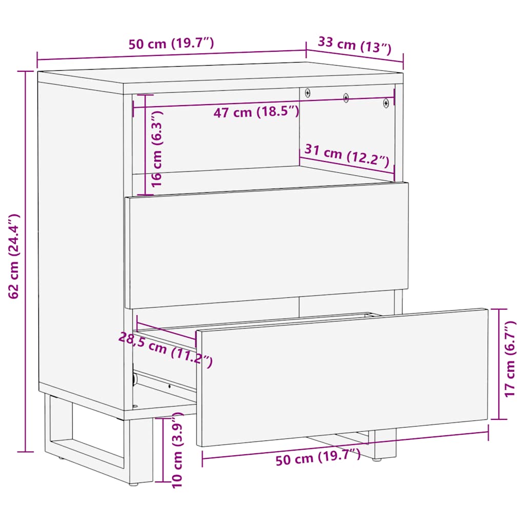 sengeskab sort 50x33x62 cm massivt mangotræ