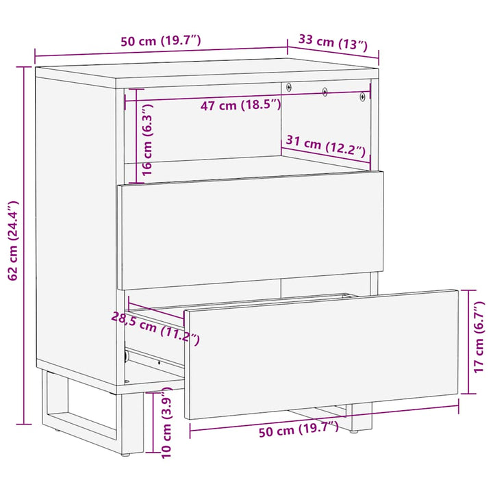sengeskab sort 50x33x62 cm massivt mangotræ