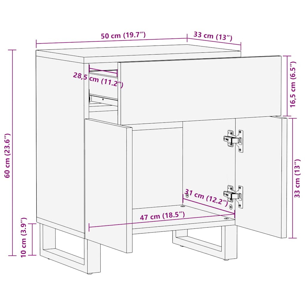 sengebord 50x33x60 cm massivt mangotræ sort